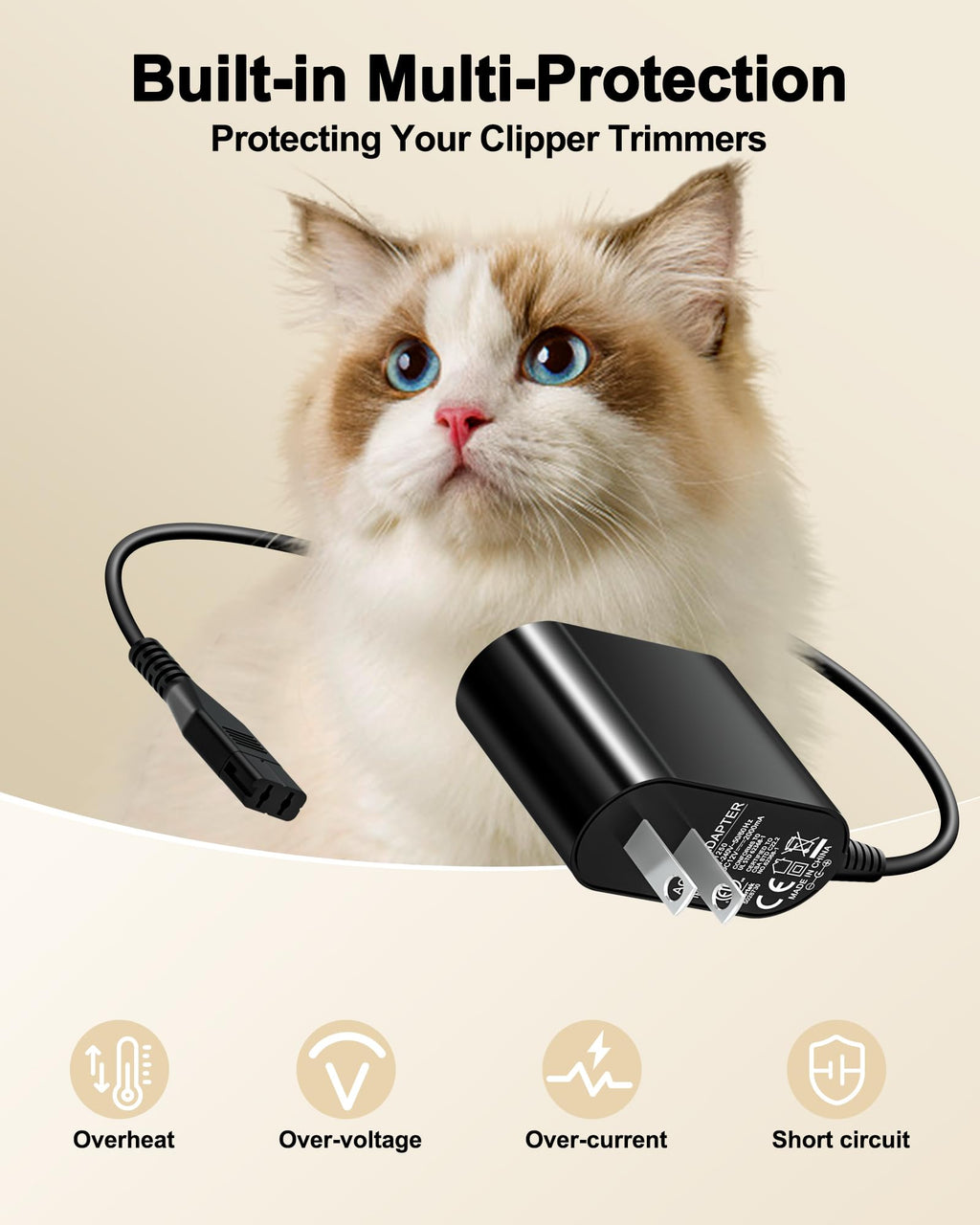 VHBW 12V 2A Charger Cord for Wahl KMC+ Pet Cordless Clipper, KM Cordless