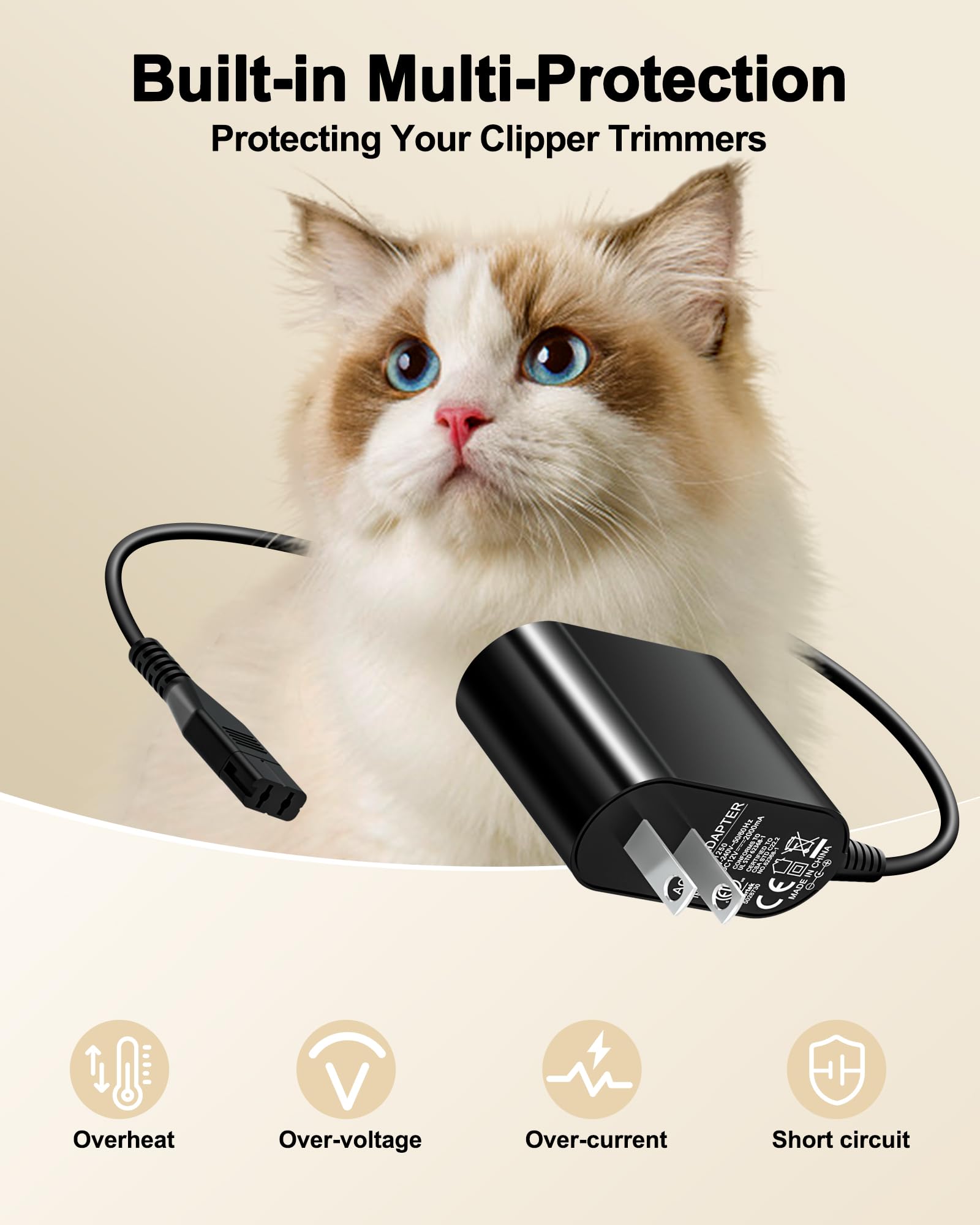 VHBW 12V 2A Charger Cord for Wahl KMC+ Pet Cordless Clipper, KM Cordless