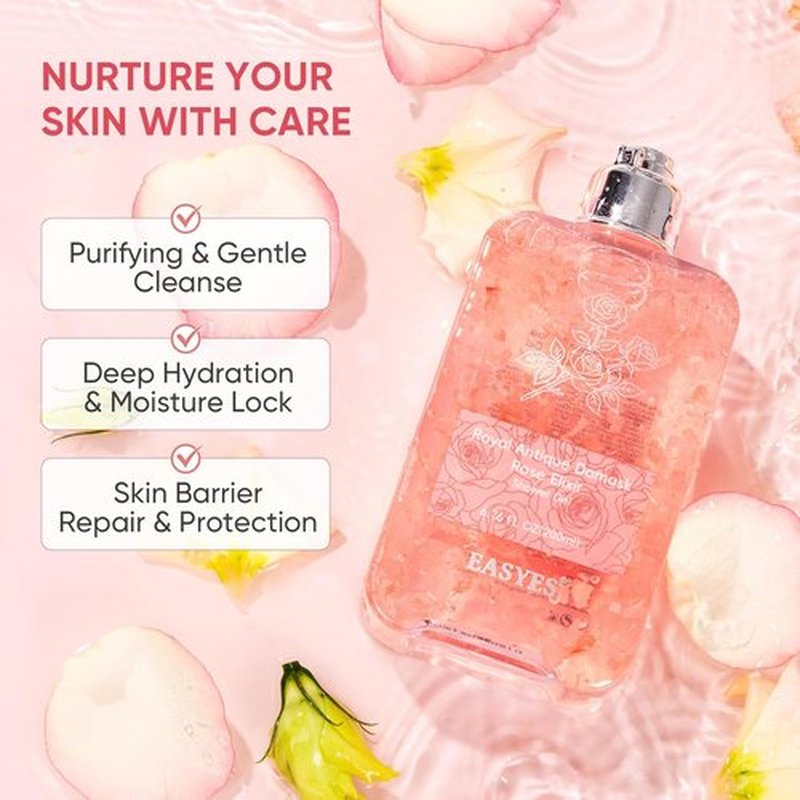 Rose Elixir Body Wash - Moisturizing Shower Gel with Triple Rose Formula | Gentle Foaming Cleanser, 7 oz