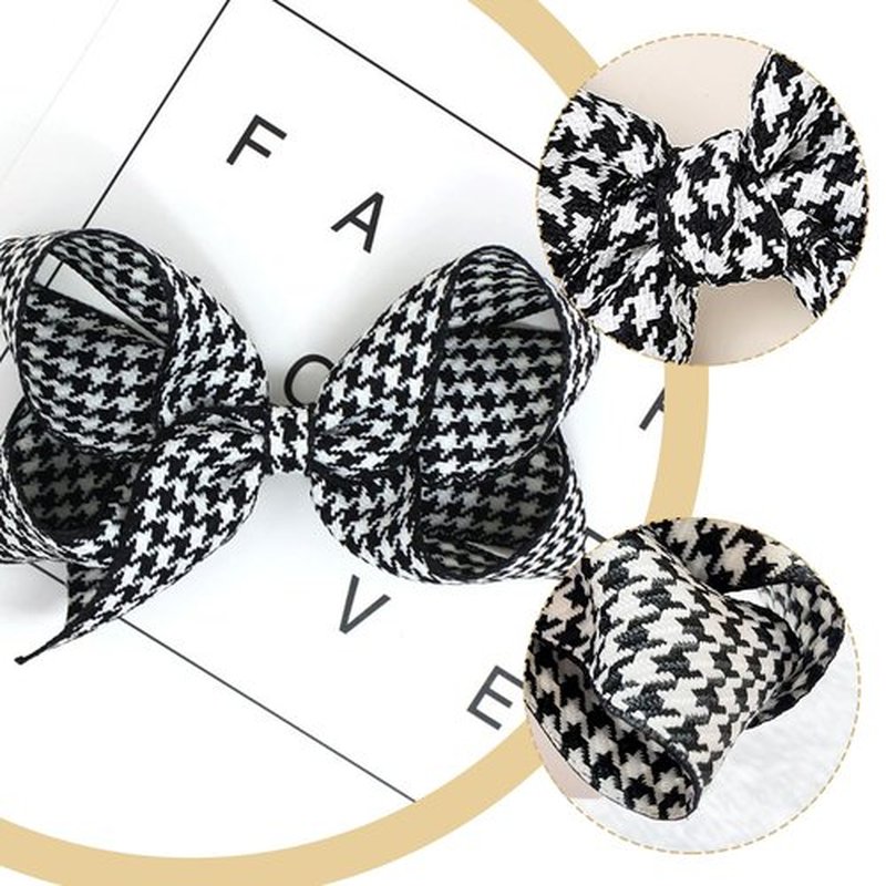 Black Plaid Hair Bow Clips for Women, Houndstooth Big Bows Clip Pigtail Barrettes for Girls, Christmas Valentine Xmas Party Hairpins, Cute Accessories for Hair Styling 2Pcs