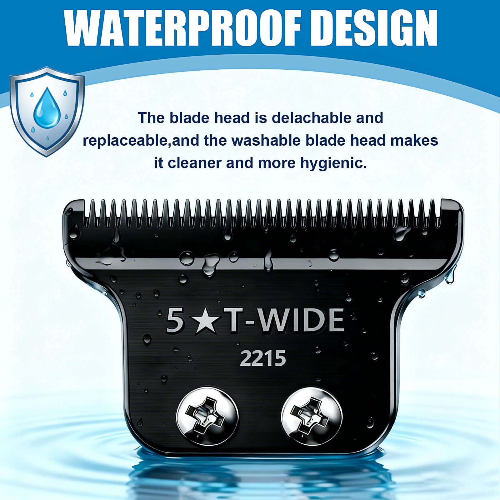 2215 Adjustable Zero-Gap T Blade Replacement for Wahl 5 Star Detailer Li Trimmer Models 8081/8171 (Black)