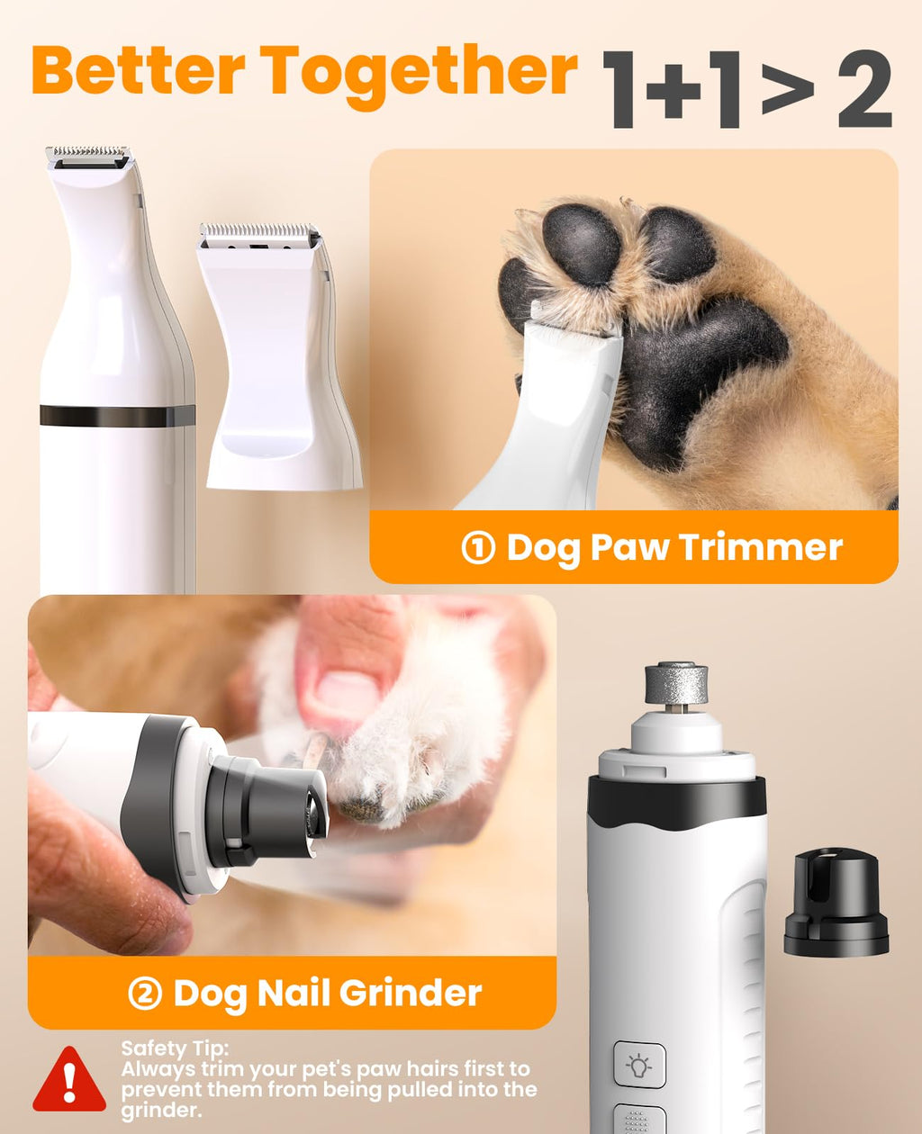 oneisall 3 in 1 Dog Nail Grinder & Paw Trimmer Kit, 2 LED Lights