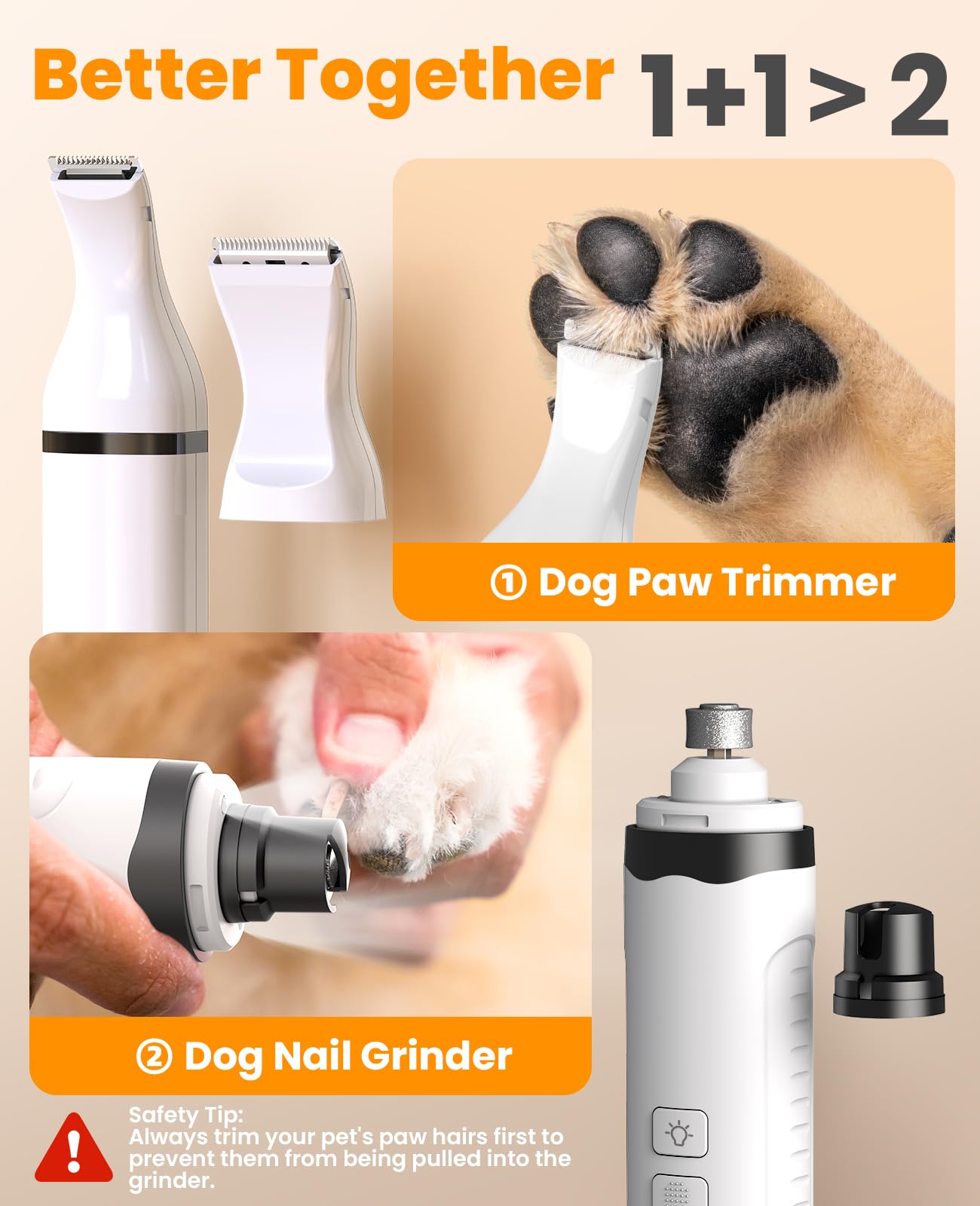 oneisall 3 in 1 Dog Nail Grinder & Paw Trimmer Kit, 2 LED Lights