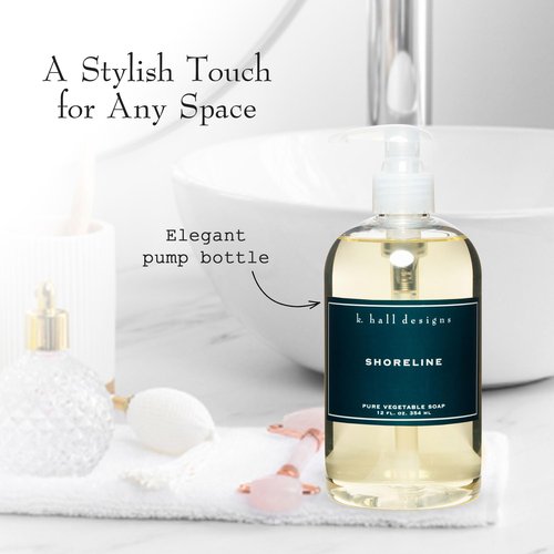 K. Hall Designs Shoreline Liquid Hand Soap, Tranquil Ocean-Inspired Scent, Natural Liquid Soap for Bathroom & Kitchen, Plant-Based Formula, 12 fl oz