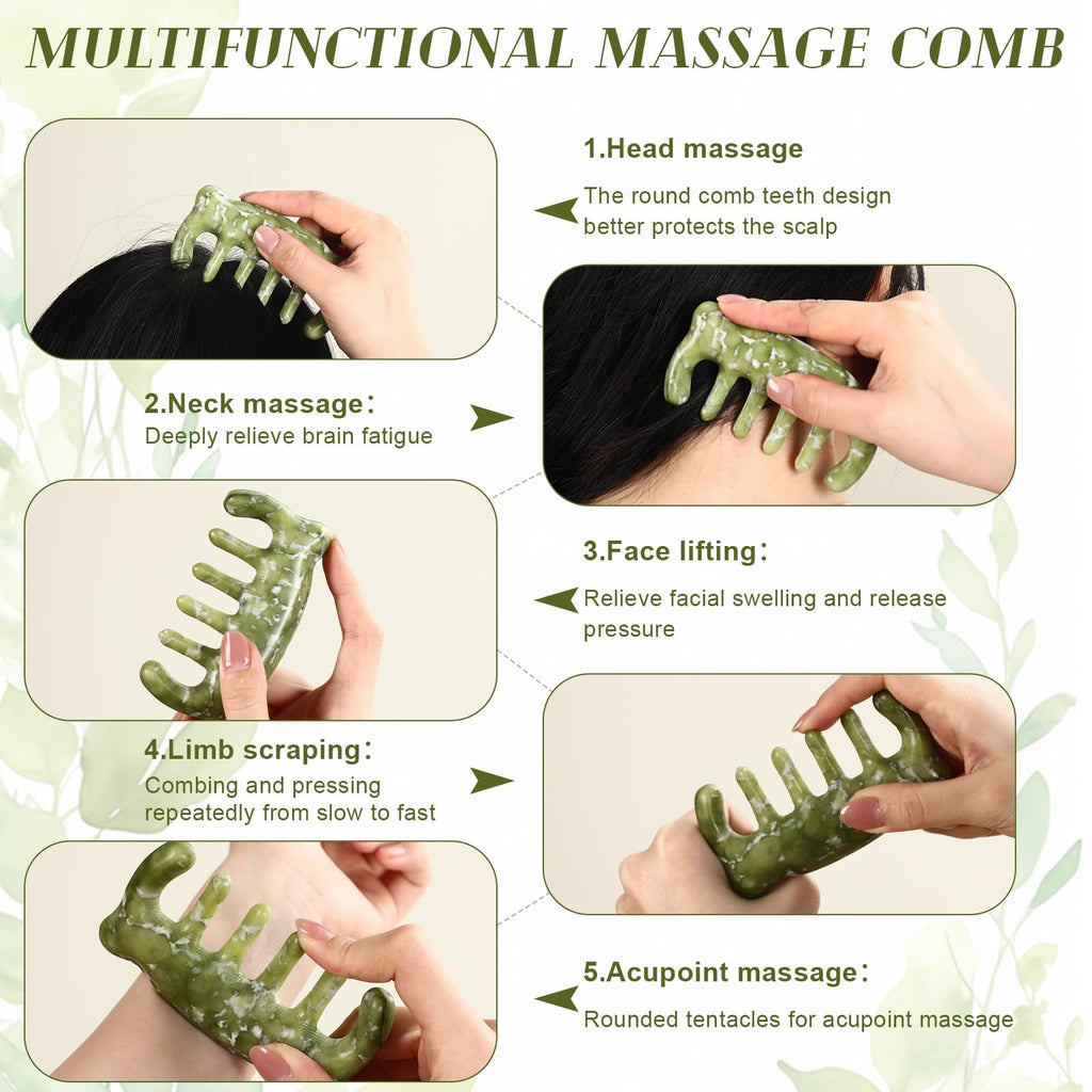 Weysat 4 Pcs Gua Sha Facial Tools Set Jade Eye Mask Facial Jade Massage Comb Scrap Massage Tool Guasha Stone Board Multifunctional Gua Sha Comb for Spa Acupuncture Therapy Esthetician Essentials