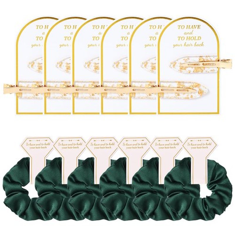 12 PCS Hair Accessories Bridesmaid Proposal Gifts, Including Gold Glitter Bridesmaid Hair Clips and Silk Satin Soft Bridesmaid Hair Scrunchies, Women's Wedding Favor