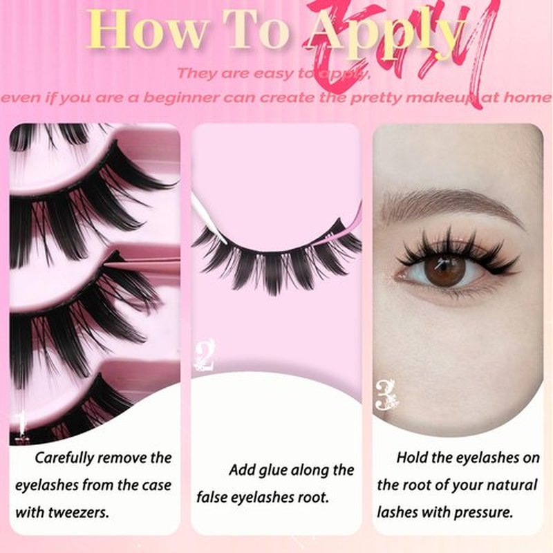 Ahrikiss Lashes Spiky Manga Lashes Anime False Eyelashes 8 Pairs Faux Mink Lashes Kit with Lash Glue and Lash Tweezers Cosplay Thick Fake Eyelashes Soft Wispy Strip Lashes (Doll Kit)