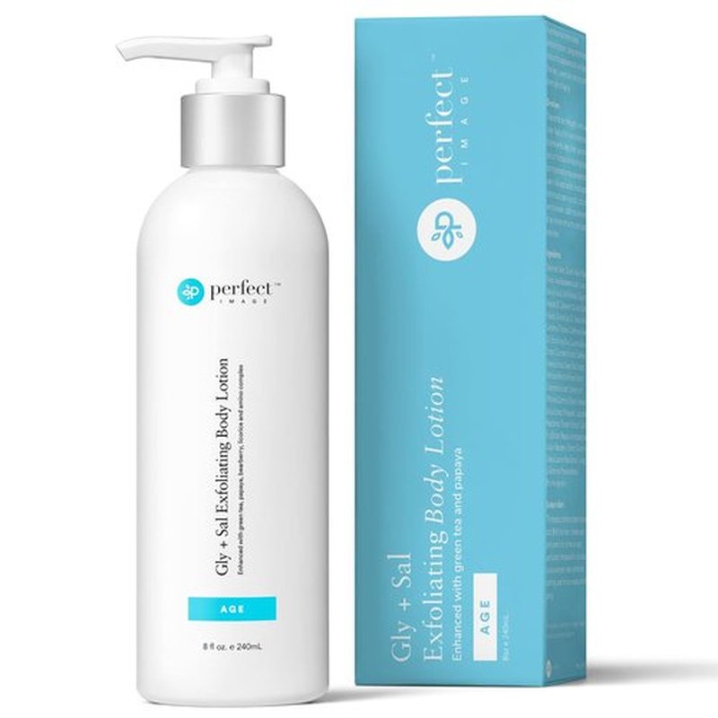 Perfect Image Gly + Sal Exfoliating Body Lotion - 8% Glycolic & 2% Salicylic Acid with Green Tea & Papaya, 8 oz