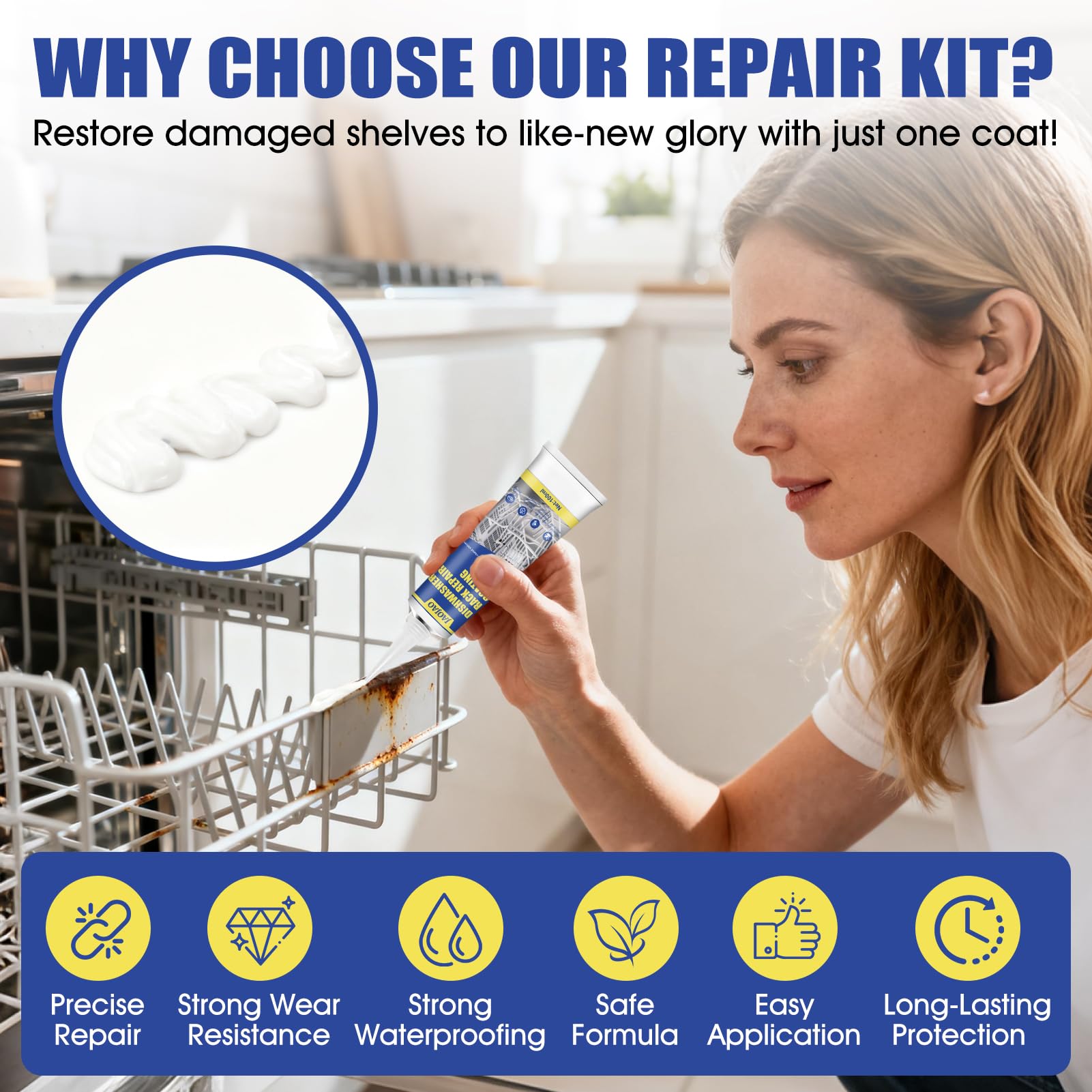 JAOJAO Dishwasher Rack Repair Kit, Dishwasher Rack Repair Coating White