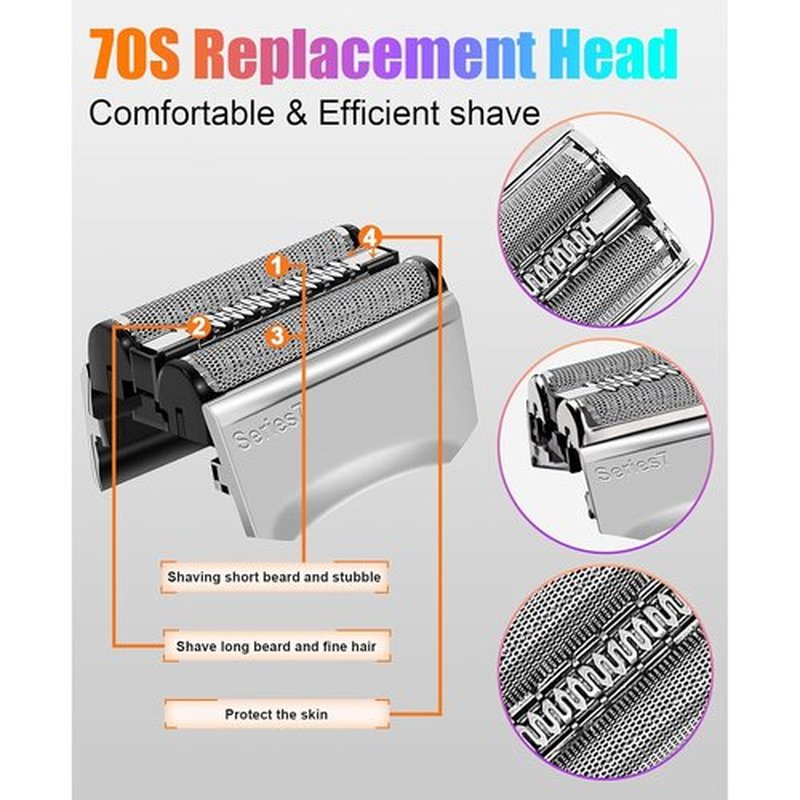 Braun 70S Electric Shaver Head Replacement - High-Quality 3-Pack for Series 7 Shavers