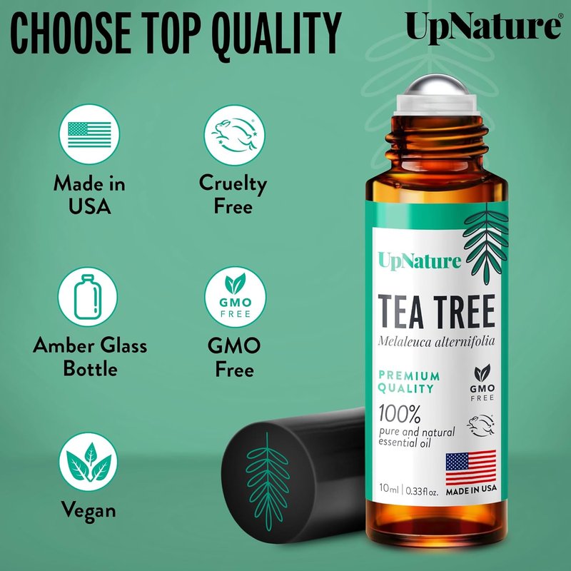 UpNature Tea Tree Essential Oil Roll-On - 100% Natural Skin Treatment for Clearer Complexion
