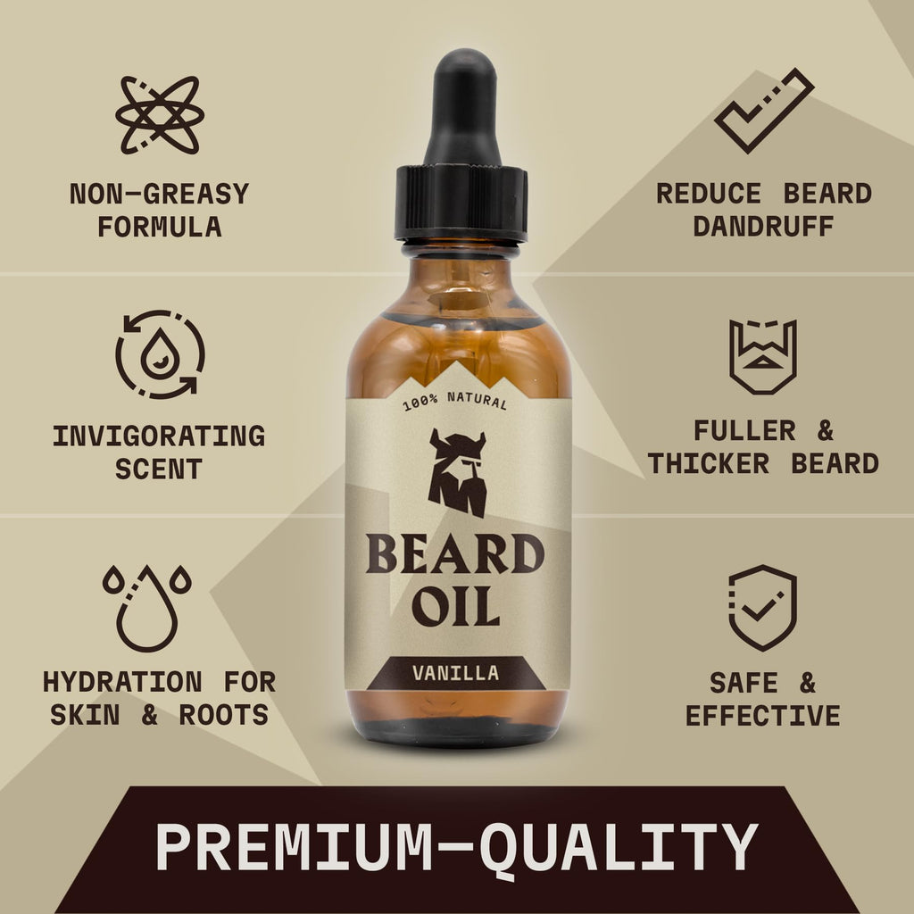 Striking Viking Beard Oil for Men - 2 Fl Oz, Pack of 2, Vanilla - Conditioning with Jojoba, Argan & Almond Oil - Promotes Fuller Growth with Beard Growth Serum - Soothes Itch with Tea Tree Extract