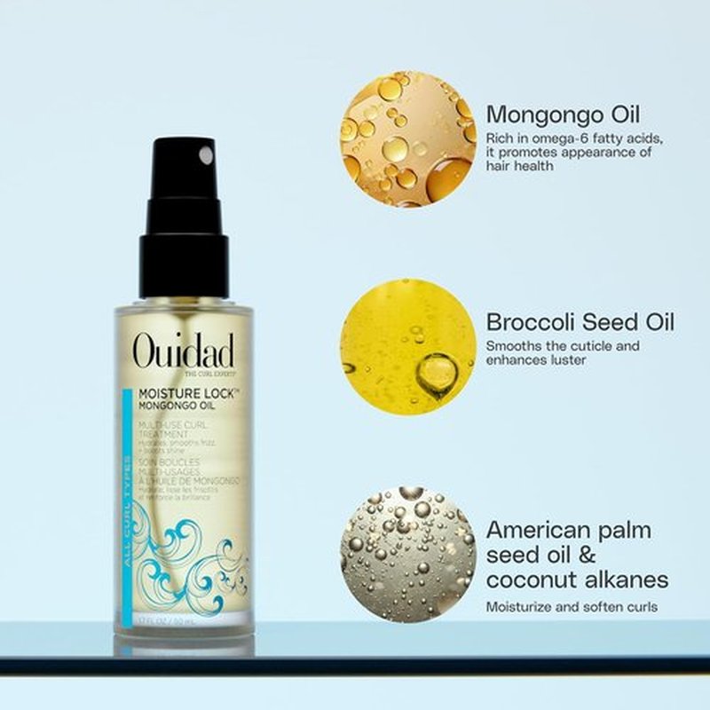 Ouidad Moisture Lock Mongongo Hair Oil - Multi-Use Leave-In Treatment for Curly Hair, 1.7 fl oz | Hydrates & Restores Natural Luster