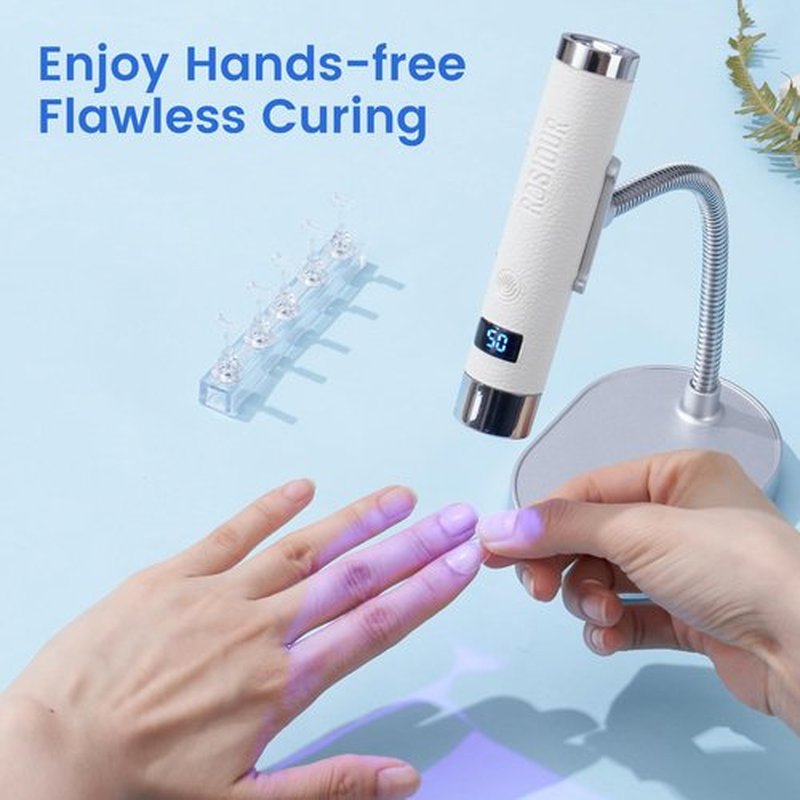 Rosiour Mini UV Lamp for Gel Nails- Rechargeable Handheld Nail U V Led Curing Light with Stand- Flash Cure Fast Dry UV Lamp with Auto Sensor for Home Manicure and Salon (White)