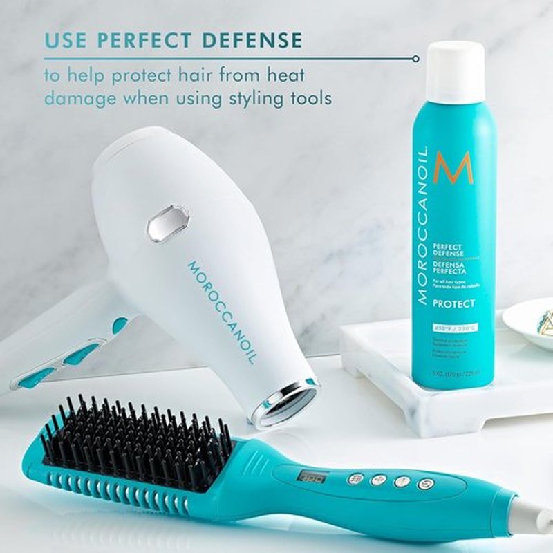 Moroccanoil Smooth Style Ceramic Heated Brush & Perfect Defense Spray Bundle - Ultimate Hair Care Set
