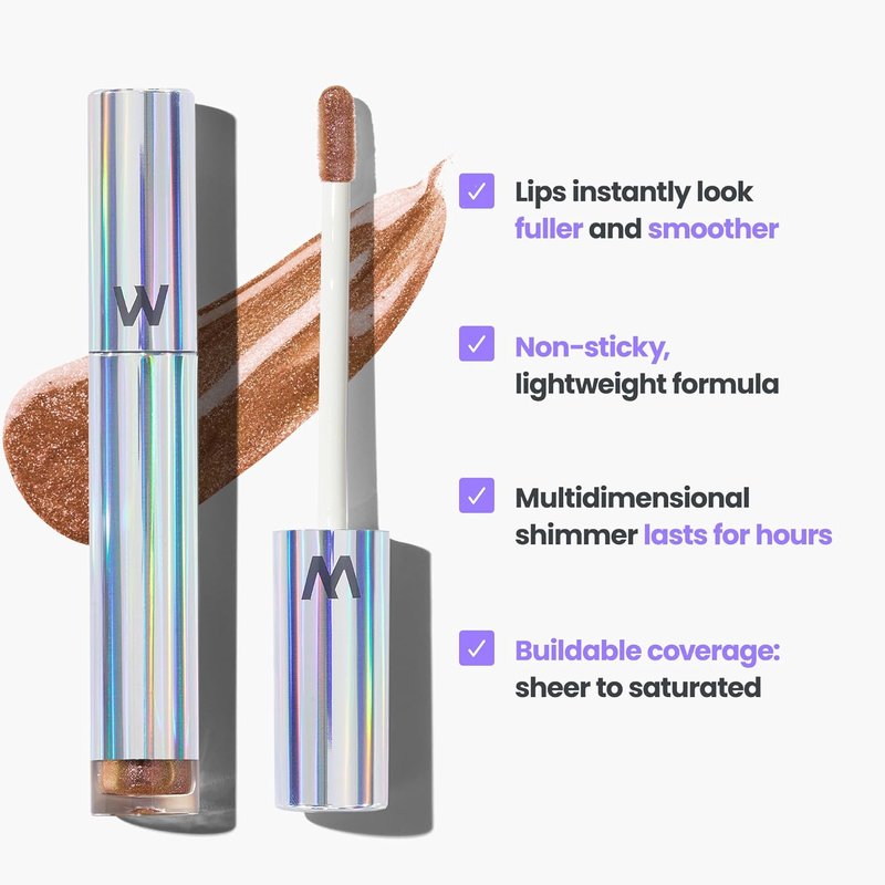 Wonderskin Lip Gloss - Gold Glitter Blading Top Gloss for Hydrating, High Shine Finish