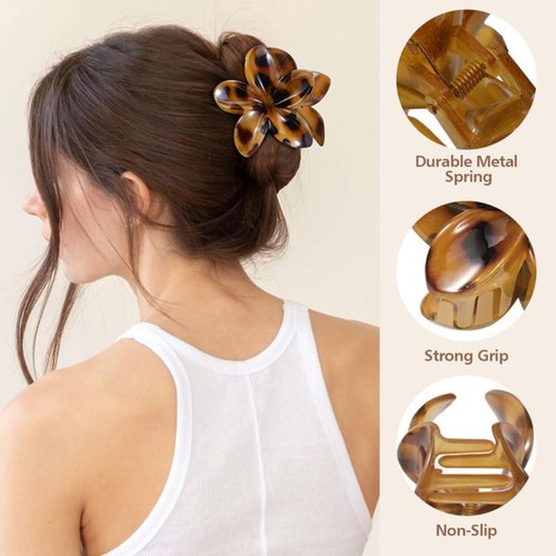 6 PCS Flower Hair Clips for Women, Hawaiian Flower Claw Clips for Thick Thin Hair, Cute Daisy Jaw Clips, Strong Hold Non Slip Hair Accessories for Girls Holiday Gifts (Tortoise, Black)
