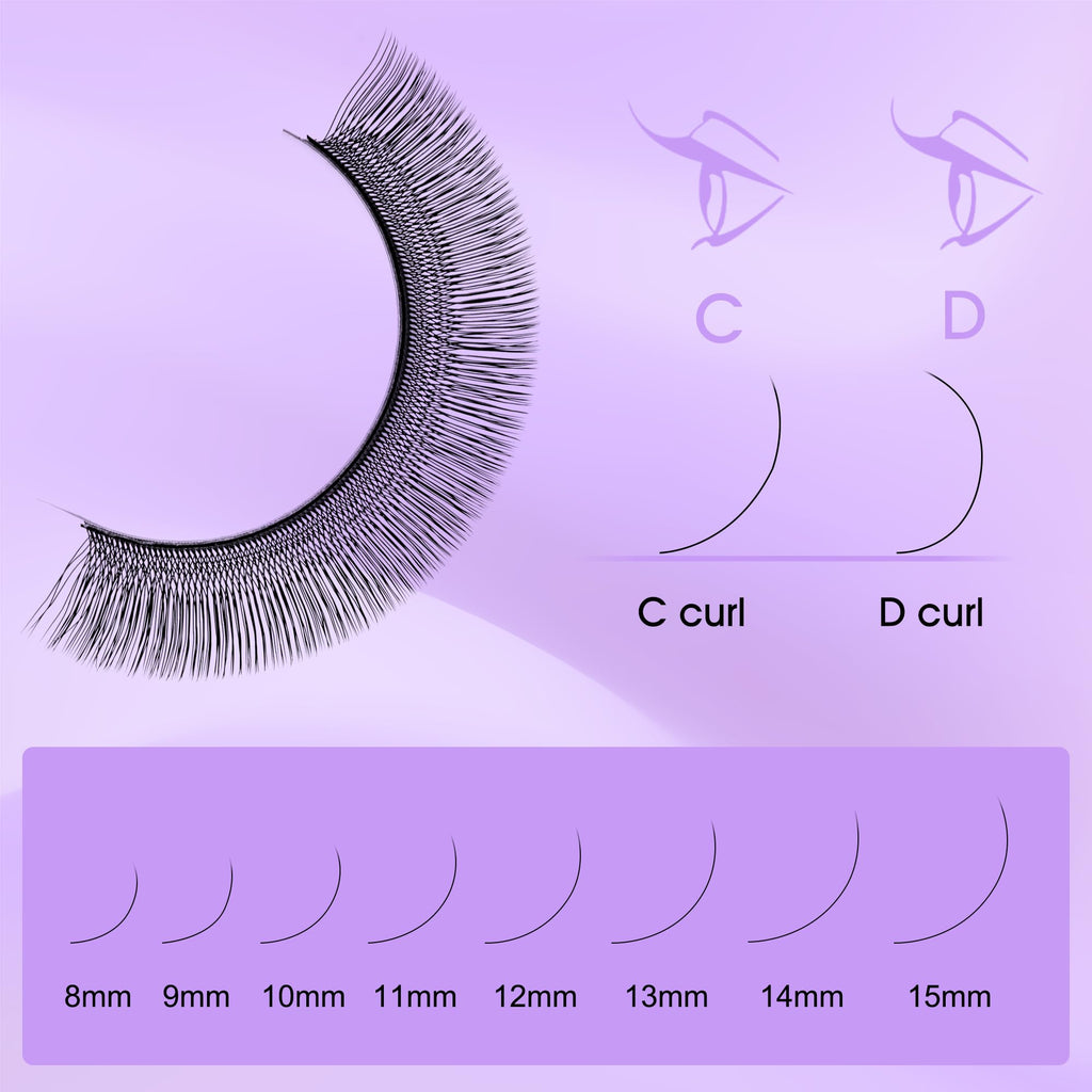Natuhana 4D U Shape Lash Extensions Easy Fan Russian Volume U Eyelash C/D Curl 0.07mm Natural U Shaped 12 Rows Premade Eye Lashes Supply(Black,0.07C,8-14mm)