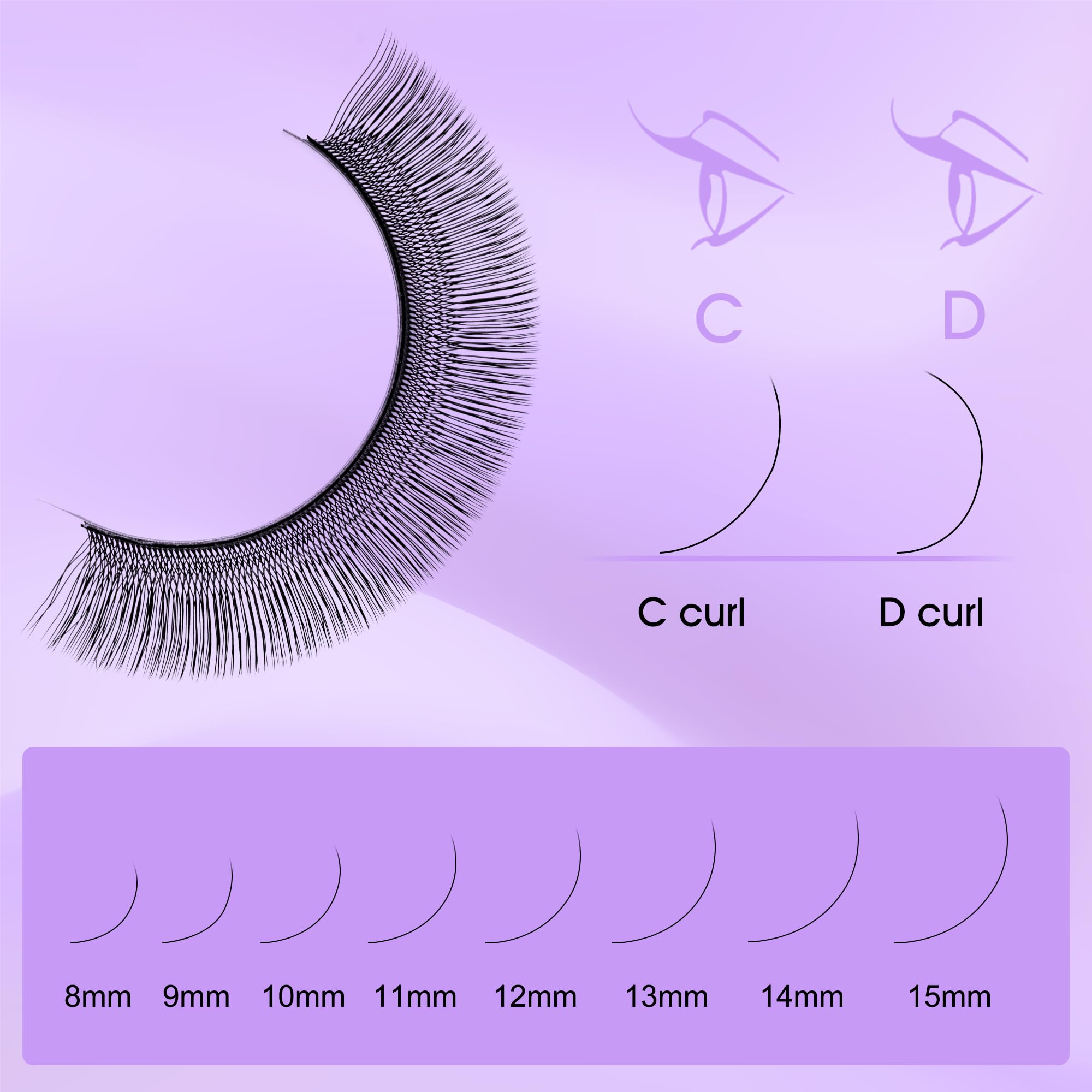 Natuhana 4D U Shape Lash Extensions Easy Fan Russian Volume U Eyelash C/D Curl 0.07mm Natural U Shaped 12 Rows Premade Eye Lashes Supply(Black,0.07C,8-14mm)