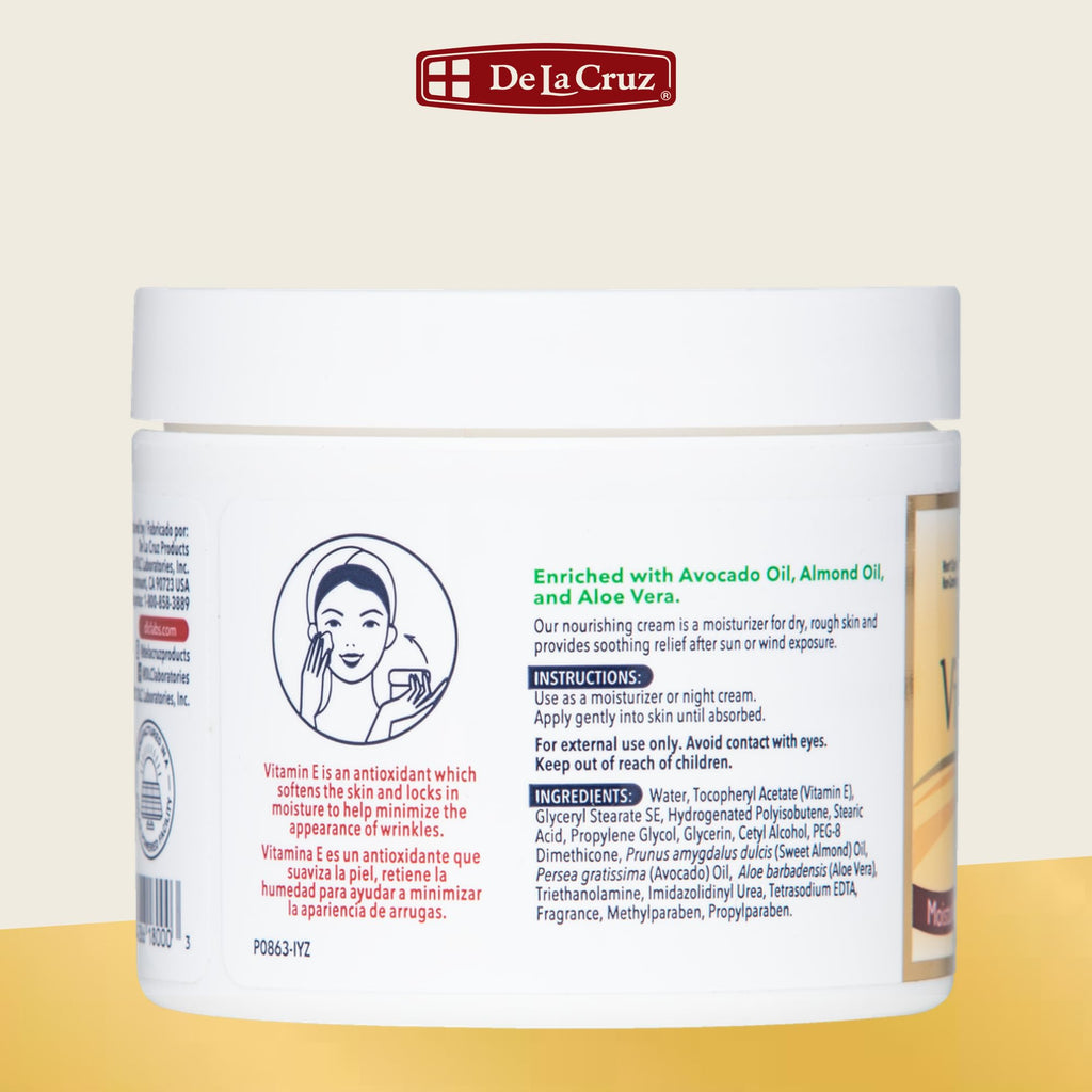De La Cruz Vitamin E Cream Moisturizer for Face and Neck - Moisturizing Skin Care for All Skin Types - Made in USA, 4 oz (3 Pack)
