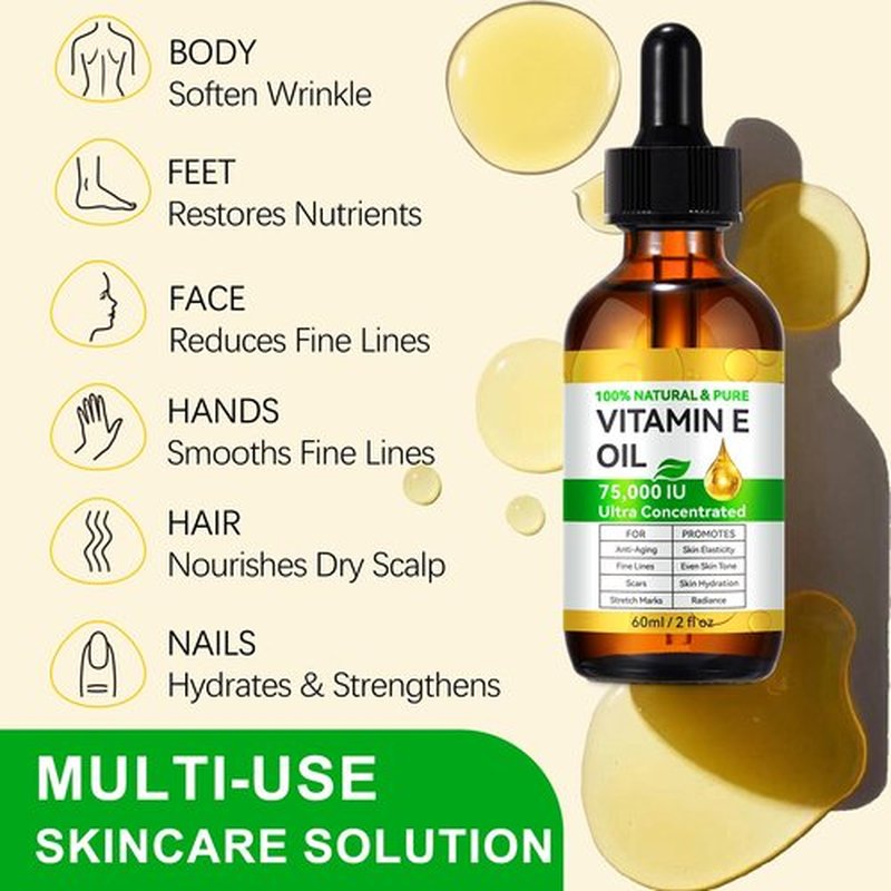 Pegciz Vitamin E Oil for Skin, Hair & Face -75000 IU, Natural, Pure & Organic Vitamin E Drop Liquid for Scars, Nails, Scalp, Bath & Body Oil, Moisturizing Dry Skin, 2Oz