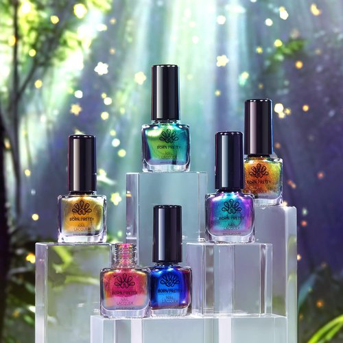 Born Pretty Chameleon Nail Polish Set, 6 Colors Chrome Holographic Metallic Glitter Quick Dry Nail Lacquer Kit Long Lasting DIY Fingernail Art Home Salon Valentines Gifts for Women Girls