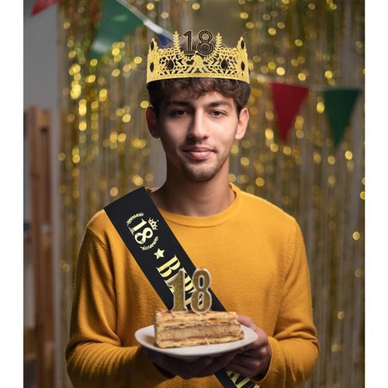 CIEHER Birthday King Crown & Birthday King Sash for Men Boys (18th Birthday)