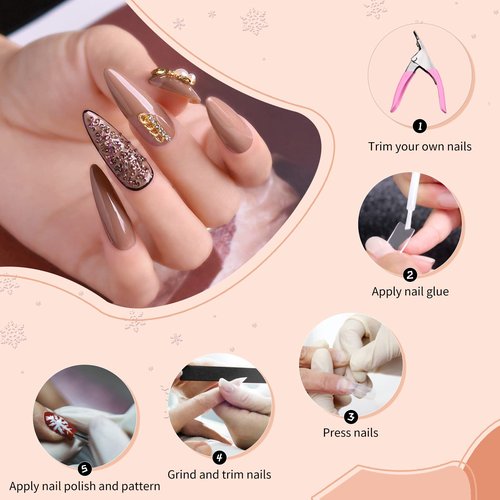 Abodhu Acrylic Natural Nail Tips Kit 500 Pcs French Tip Nails Set Square Half Cover False Nails with Glue, Files, Clipper, Storage Case, Nail Art for Salons and Home DIY, 10 Sizes