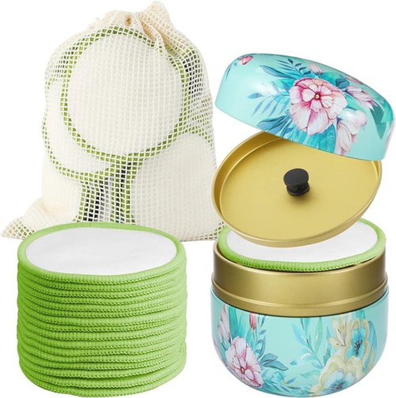 Skiennix Reusable Makeup Remover Pads - 100% Organic Cotton, Eco-Friendly & Washable | 16 Pack with Laundry Bag