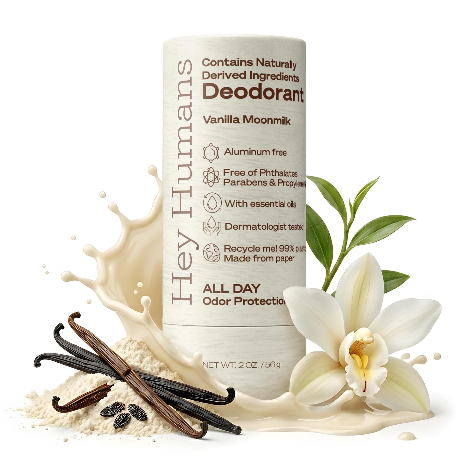 Hey Humans Deodorant, Aluminum Free Deodorant for Women and Men, Contains Naturally Derived Ingredients, All Day Odor Control, Refreshing Deodorant Essential Oils, Vanilla Moonmilk