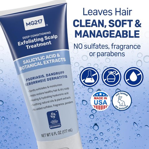 MG217 Deep Conditioning Salicylic Acid Scalp Care for Psoriasis, Exfoliating and Hydrating Formula, Sulfate-Free, Paraben-Free, Cruelty-Free, Fragrance-Free, 6 fl oz