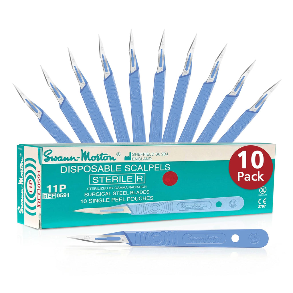 Swann Morton #11P Disposable Surgical Scalpel with Blade - Box of 10