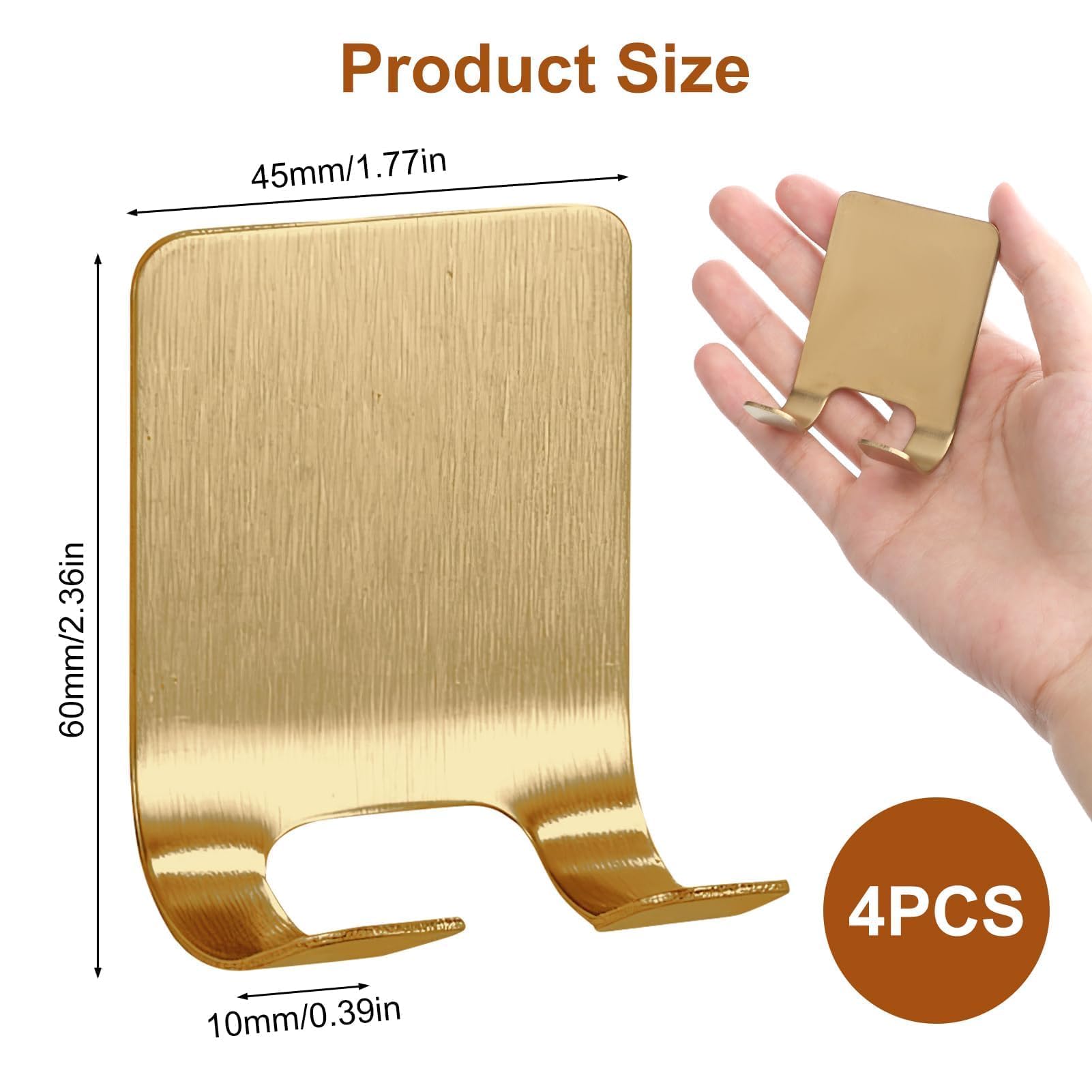 4 Pcs Gold Razor Loofah Holder for Shower Self Adhesive Waterproof Shaver Hooks Waterproof for wall Metal Heavy Duty Utility Storage Hanger Hooks Holder for Towels Accessories Kitchen Bathroom (Gold)