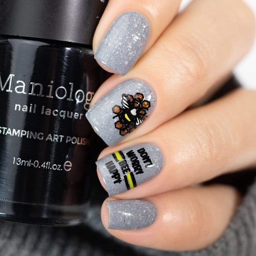 Maniology Bee Nail Stamping Plate | Sweet Honeybees, Honey Beehive Patterns — Trendy & Versatile Designs, Easy DIY Manicure, Reusable, Rectangular Stainless Steel Nail Art Template