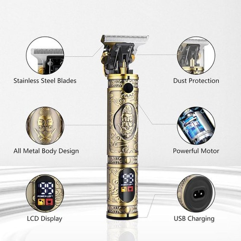 Soonsell Men's Professional Hair Clippers & Trimmer Set - T-Blade, Nose Trimmer, Foil Shaver, LCD Display (Bronze)