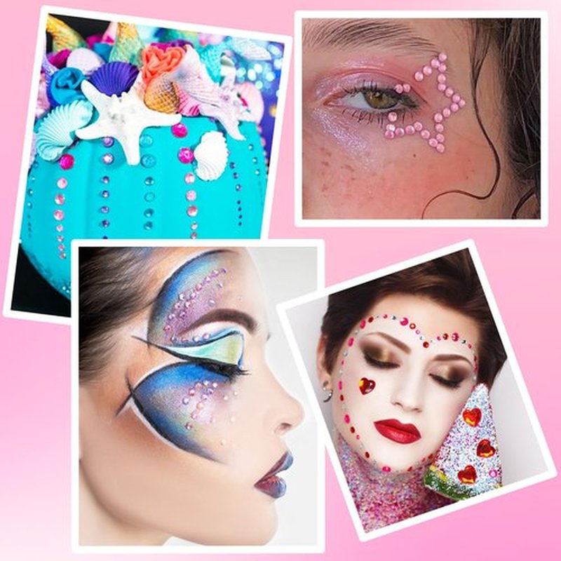 NIACONN 1760 Pcs Pink Hair Jewels Face Gems Stick on, Self Adhesive Glitter Rhinestones Stickers for Women Body Eyes Nails Festival Halloween Makeup & Crafts