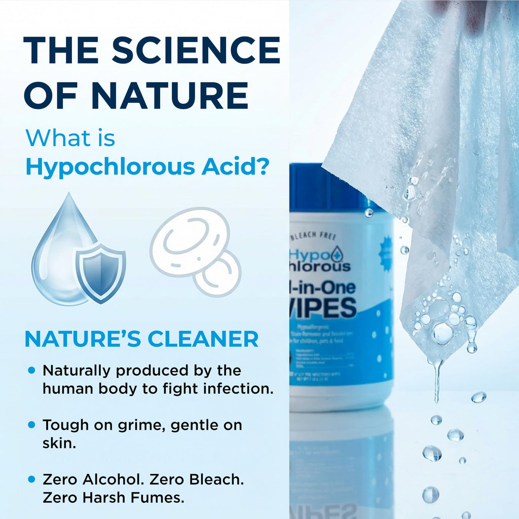 Hypo+Chlorous Hypochlorous Acid Wipes (2-Pack) – 200 Count Non-Toxic Cleaner for Skin, Baby, Pet, Home & Gym – Bleach-Free