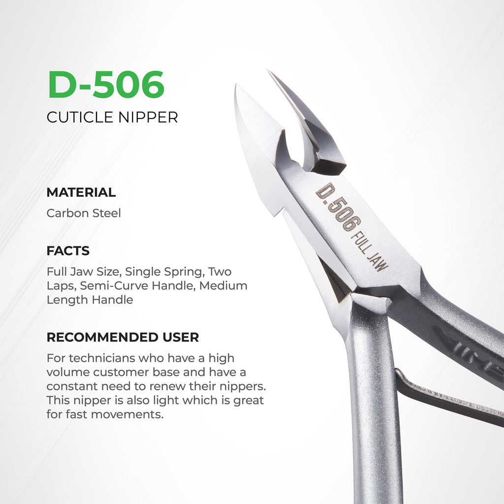 Premium Hard Steel Cuticle Nipper - D-506, Precision Nail Tech Nipper with Grey Plated Full Jaw and Single Spring
