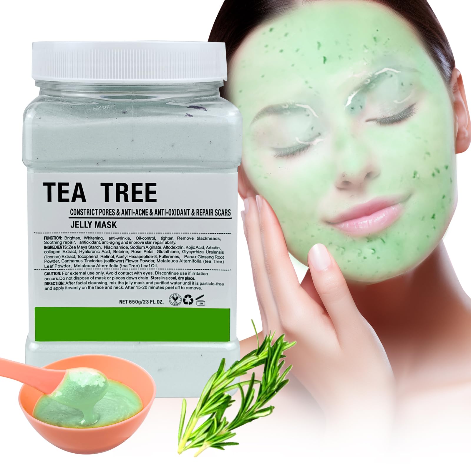 Angeland Jelly Mask for Facials Professional, Hydrating & Moisturizing Peel-Off Natural Gel Face Mask SkinCare, Professional Spa Use Jelly Face Masks, Deep Hydration & Glow 23 Fl Oz (Tea Tree)