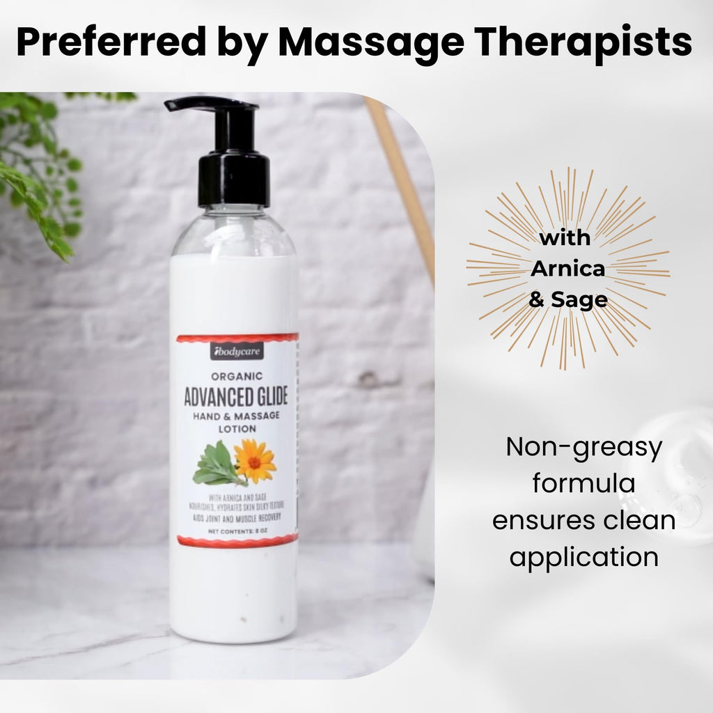 ibodycare Advanced Glide Massage Lotion with Arnica and Sage Professional Massage Cream for Muscle Relief Hydrating Hand and Body Lotion 8 oz (8 Oz)