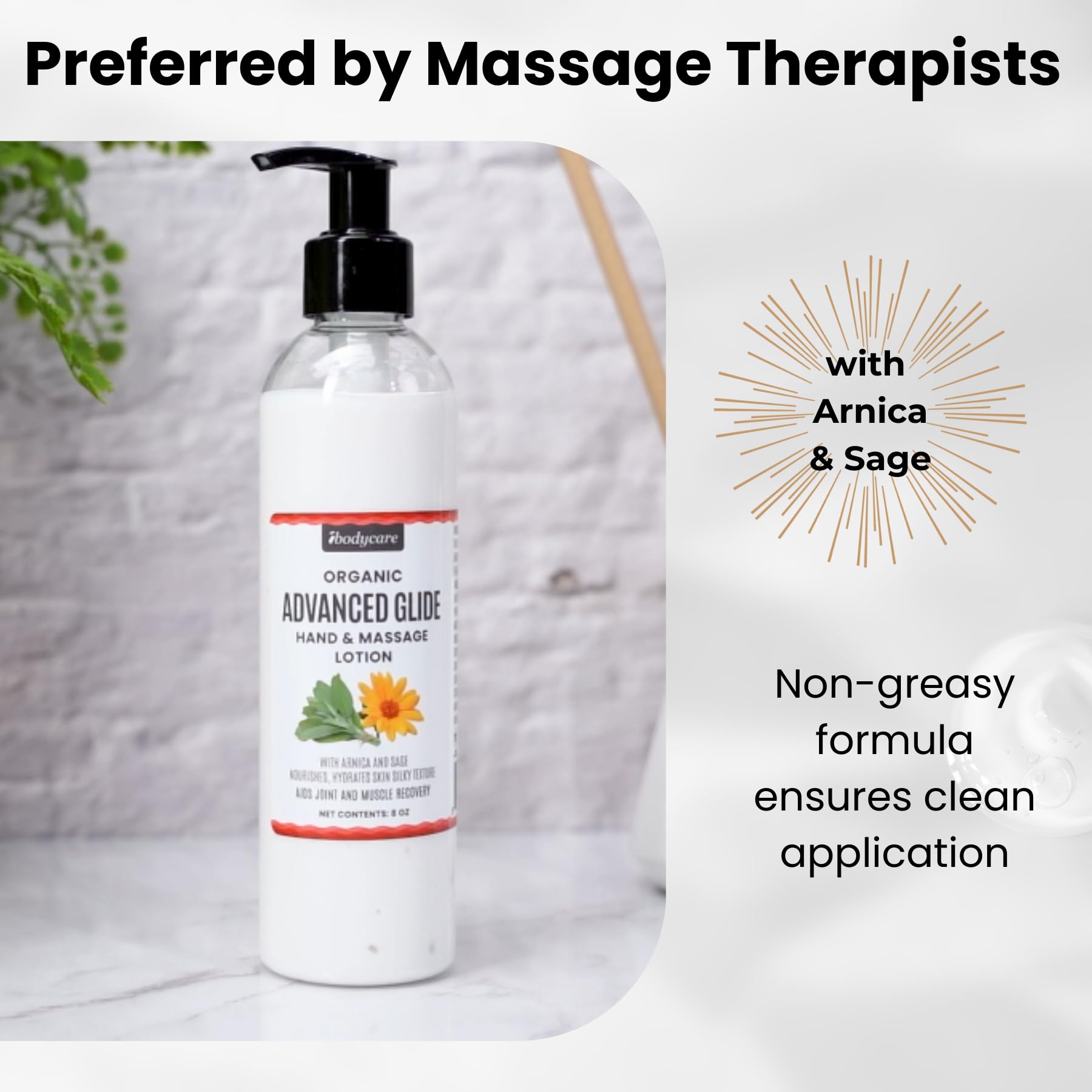 ibodycare Advanced Glide Massage Lotion with Arnica and Sage Professional Massage Cream for Muscle Relief Hydrating Hand and Body Lotion 8 oz (8 Oz)
