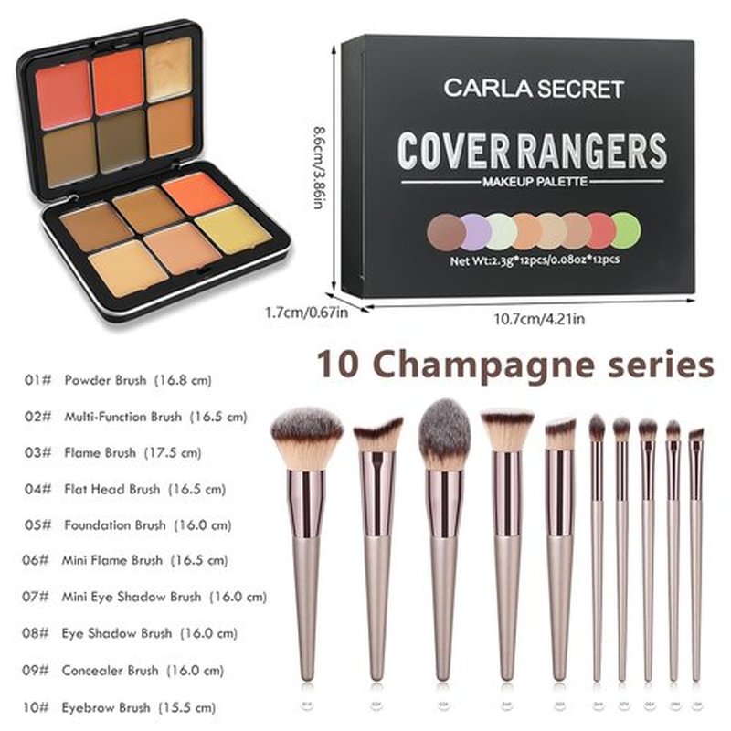 Skiennix Vegan Eyeshadow Palette - 12 Colors with 10 Professional Champagne Gold Brushes | Cruelty-Free Gift Set for Women & Teens