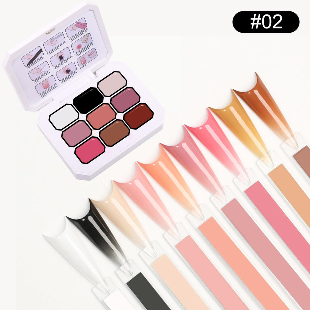 Yaya Nails Pat Pat Gel – Ombre Gradient Nail Kit, 9 Colors Blooming Gel Polish with 100 Sponges & Stickers for French Manicure (Blush & Bronze #2)