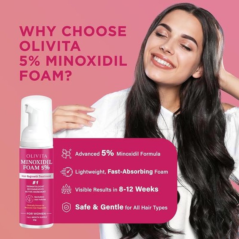 5% Minoxidil Foam for Women Hair Growth: Extra Strength Hair Regrowth Treatment – Revitalize Hair Follicles & Regrow Thicker, Fuller Hair – Hair Loss Solution-2 pack