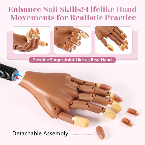 Adonafy Practice Hand for Acrylic Nails: Detachable Magnetic Practice Hand for DIY Nail Art - Realistic Flexible Fake Hand Manicure Training Finger at Home for Beginners