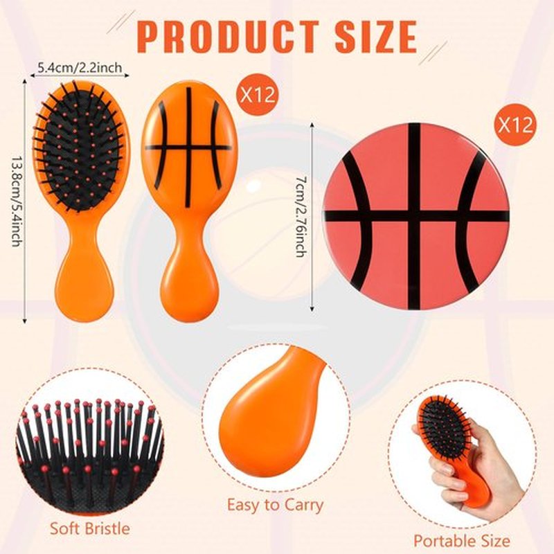 Meanplan 24 Pcs Basketball Party Supplies for Girls Team Gifts Basketball Party Favors 12 Air Cushion Hair Brush and 12 2.7" Compact Mirror