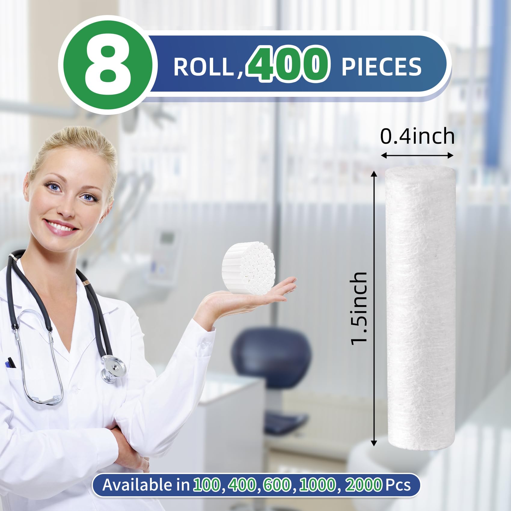 Annhua Dental Cotton Rolls for Mouth 400 Pcs 1.5 Inch Dental Gauze Rolls