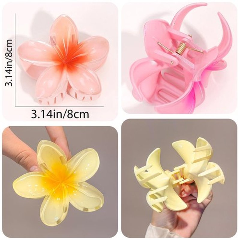 Flower Hair Clips for Women 6 Pack Hawaiian Flower Clips Plumeria Claw Clips for Thin Hair Preppy Claw Clip for Thick Hair Hibiscus Hair Accessories for Girls