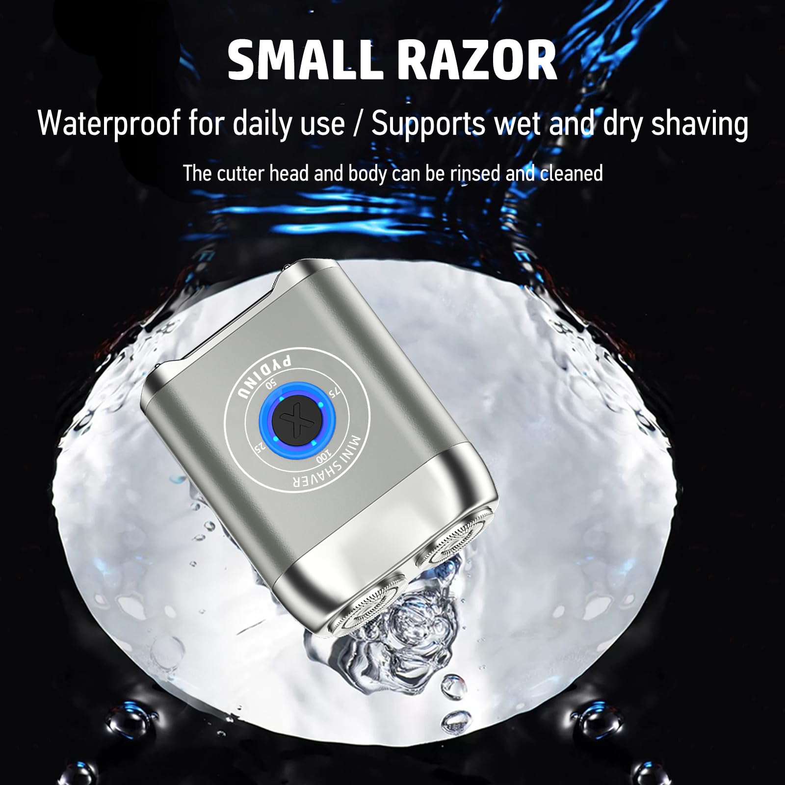 Electric Shaver, Travel Portable Beard Trimmer for Men, Alloy Pocket Dual-Head Electric Shaver, IPX7 Waterproof Mini Razor, USB C Rechargeable (Silver)
