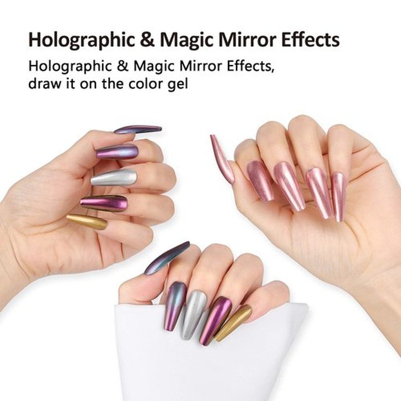 BURANO Chrome Nail Powder for Nails, Metallic Chrome Air Pen Holographic Powder Mirror Effect 6 Colors